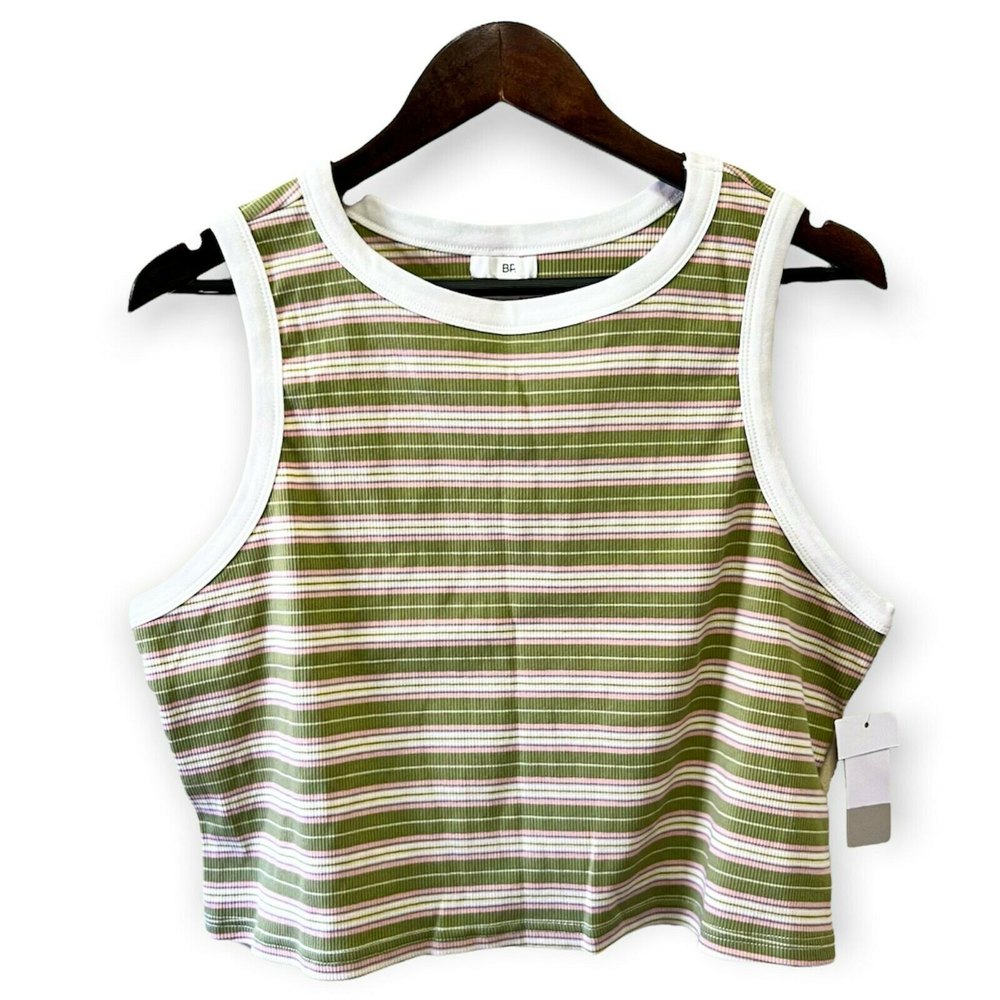 BP. Women's Size 2X Sleeveless Round Neck Striped Ribbed Top T-Shirt Multicolor